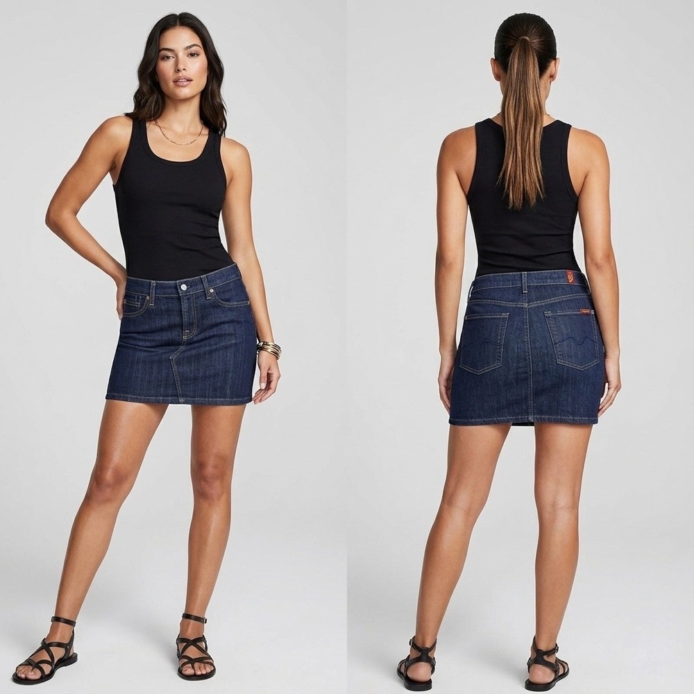 7 For All Mankind Roxy Denim Mini Skirt Dark Wash Indigo Size 28 S208080U-080U